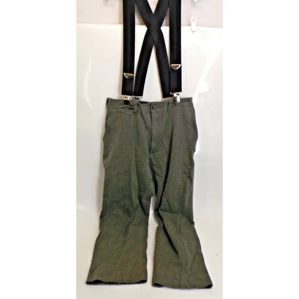 Filson 100% Virgin Wool Green Field Service Pant & Welch Suspenders- Men's 37x27